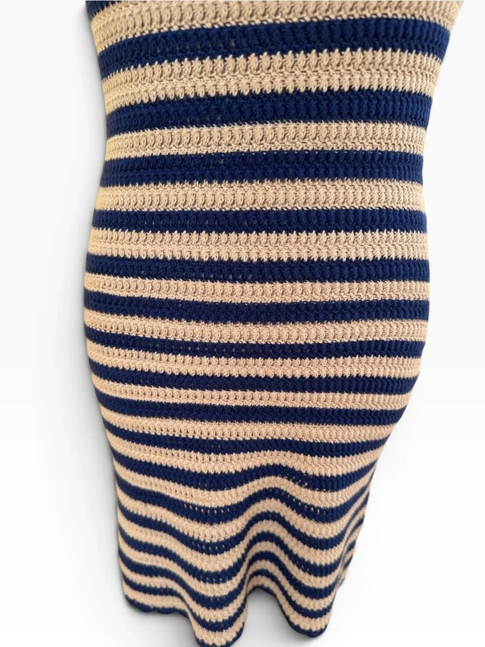 J. Crew Tan/Navy Striped Scallop Trim Tank Sweater Dress XS